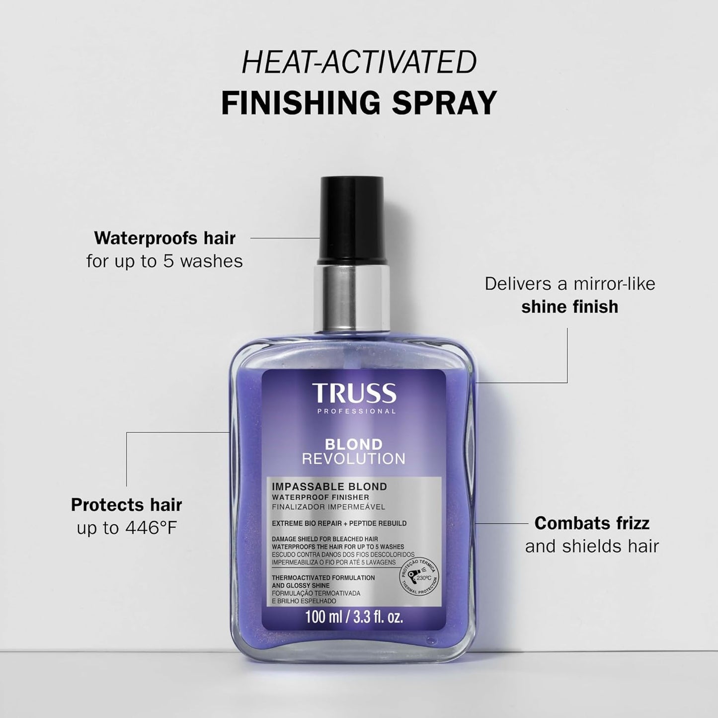 TRUSS Blond Revolution Shampoo, Instant Dose & Impassable Heat Protectant Spray - Blond Fast (3-item bundle)