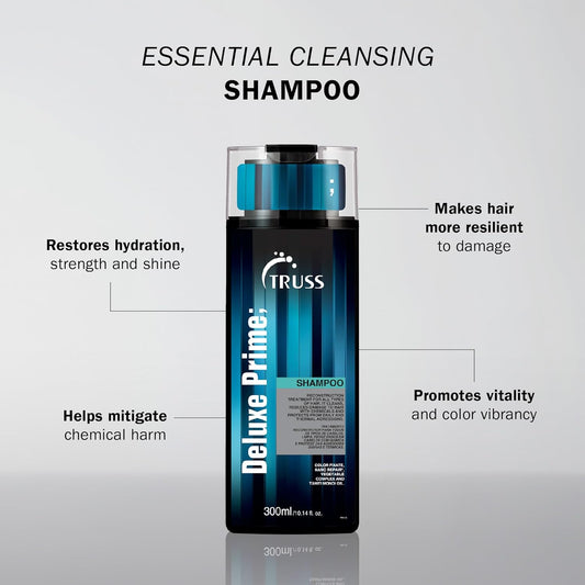 TRUSS Deluxe Prime Deep Cleansing Shampoo - Damaged Hair Repair & Hydrating Shampoo for Hair Shine + Anti Fading Action - Moisturize, Soften & Protect from Chemical Damages (10.14oz)