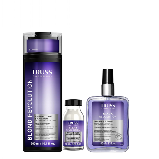 TRUSS Blond Revolution Shampoo, Instant Dose & Impassable Heat Protectant Spray - Blond Fast (3-item bundle)