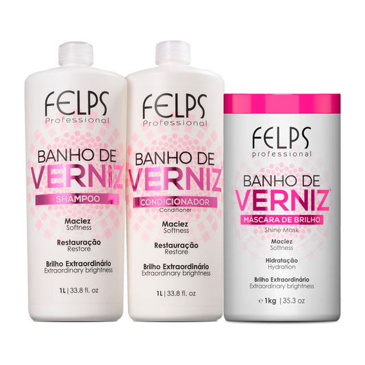 Kit Felps Shampoo Conditioner Mask Varnish Bath Complete Treatment Banho Verniz 3x1L/3x33.8fl.oz