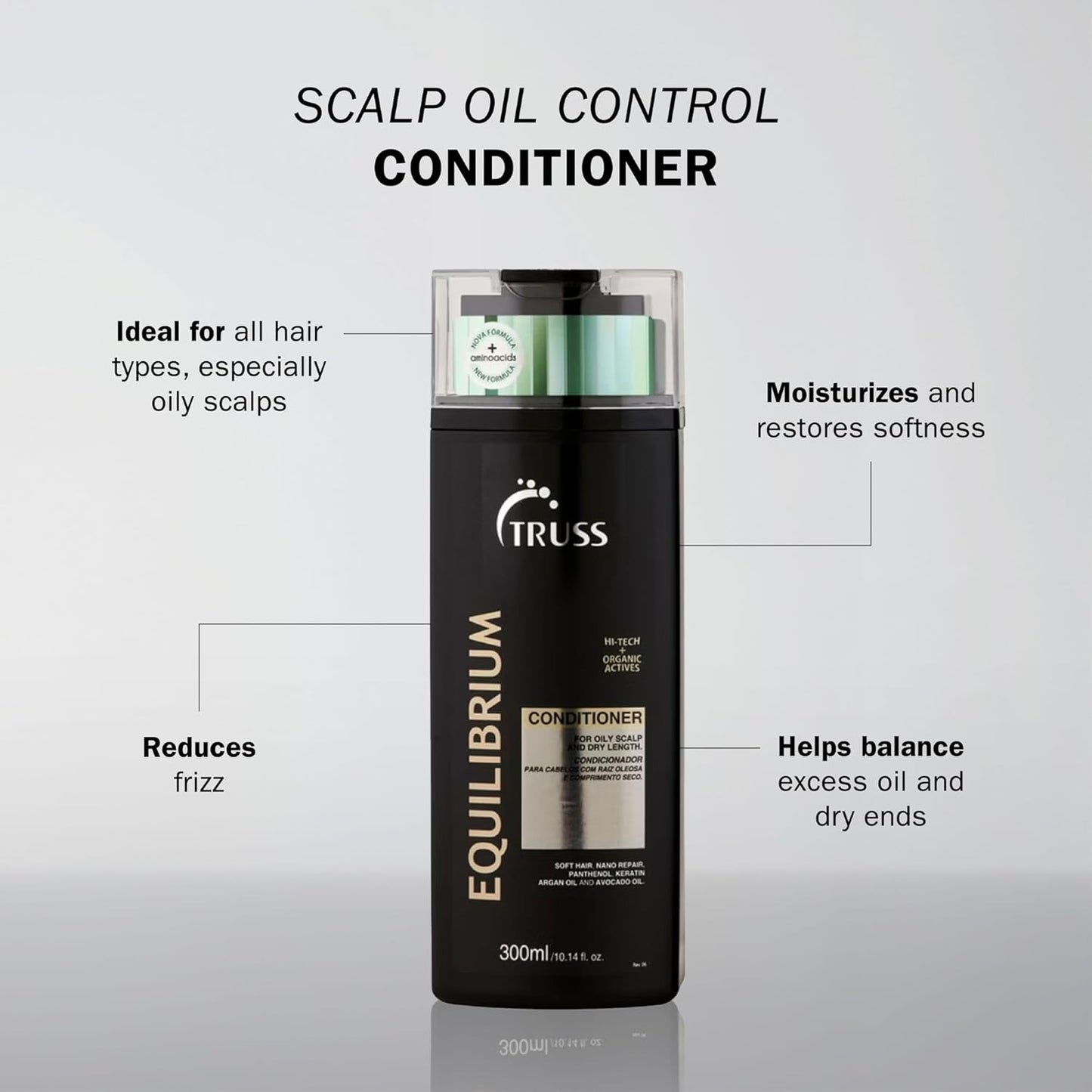 TRUSS Equilibrium Conditioner for Oily Scalp - Hydrating Conditioner with Keratin & Argan Oil - Balancing Formula for Oily Scalp & Dry Ends - Reduces Frizz & Restores Softness (10.14 oz)