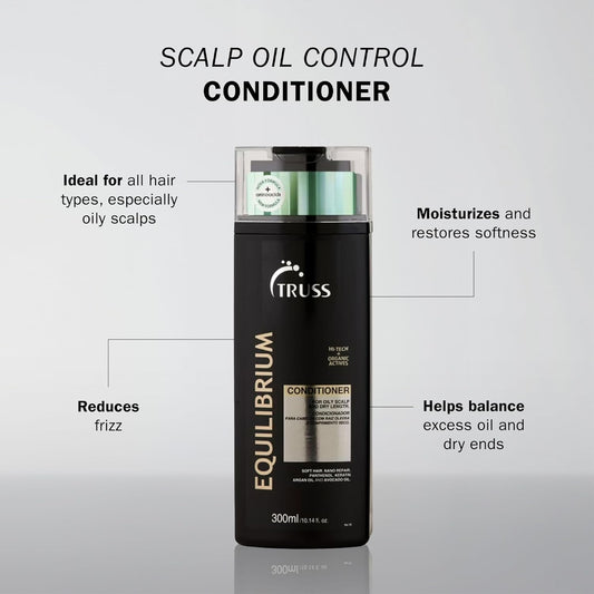 TRUSS Equilibrium Conditioner for Oily Scalp - Hydrating Conditioner with Keratin & Argan Oil - Balancing Formula for Oily Scalp & Dry Ends - Reduces Frizz & Restores Softness (10.14 oz)