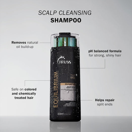 TRUSS Equilibrium Shampoo for Oily Hair - Itchy Scalp Treatment for Color-Treated Hair - Helps Balance Oily Scalp & Dry Ends - Hydrating & Cleansing Formula - Salt & Dye-Free (10.14 oz)