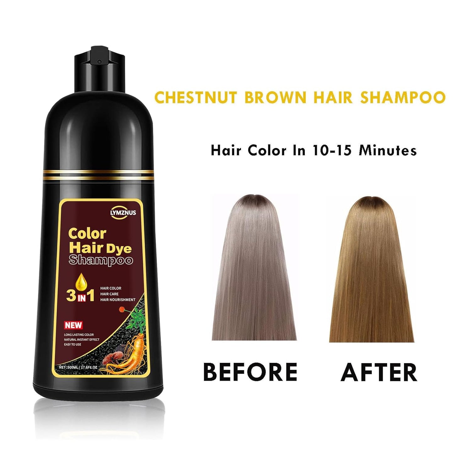 Meidu Instant 3in1 Hair Dye Color Shampoo  500mL each Chestnut Brown